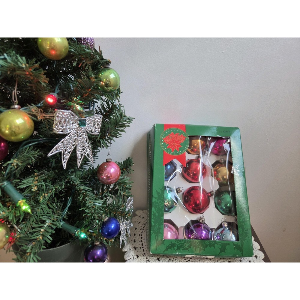 Vintage Set of 12 Multicolor Glass Christmas Ornaments Retro Holiday Decor